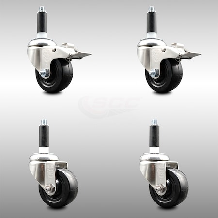 Service Caster 3 Inch 316SS Hard Rubber Swivel 7/8 Inch Expanding Stem Caster Lck Brake, 2PK SCC-SS316TTLEX20S314-HRS-2-S-2-78